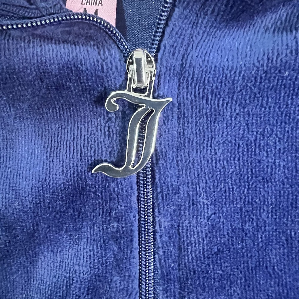 Juicy‎ Couture Blue Velour Track Jacket Juicy Anyone Pickleball Heart Navy M - Picture 4 of 6